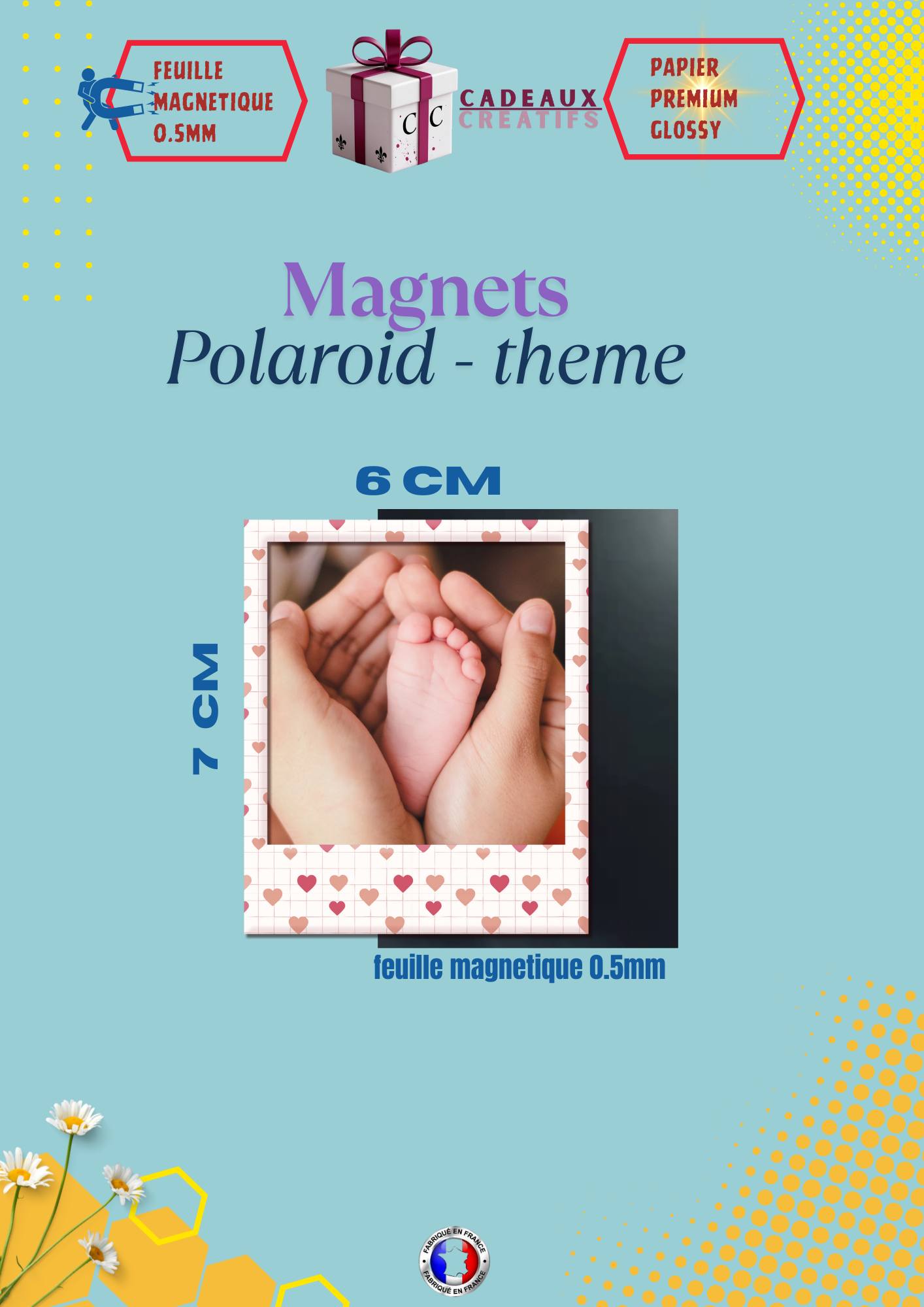 Magnet Polaroid 6x7 cm coloré - Pack de 9 photos